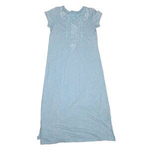 Caite Embroidered Short Sleeve maxi Dress With Lace Accents Floral detail M